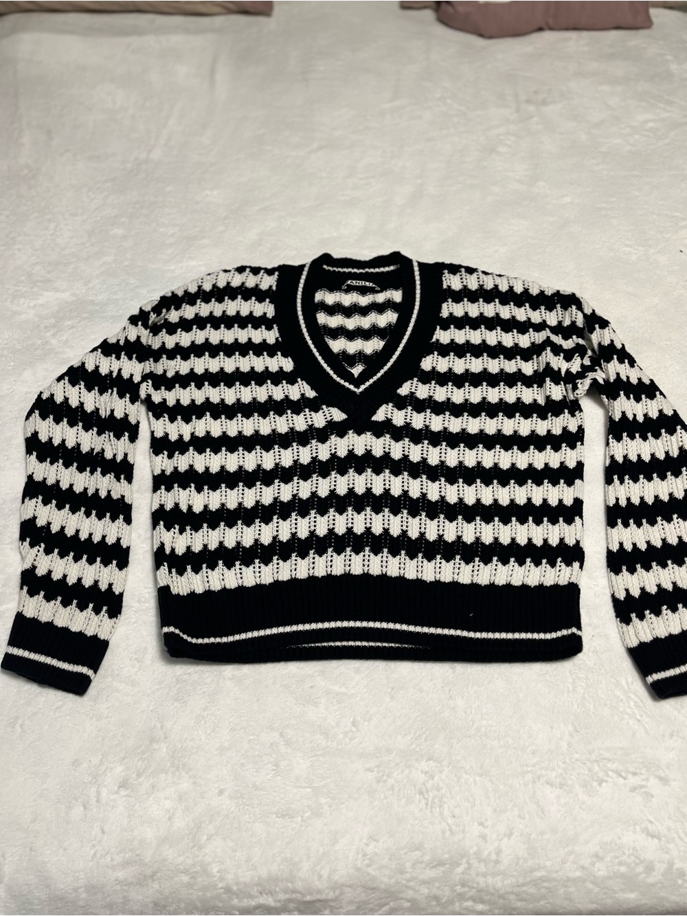 Striped Black and White V-Neck Sweater